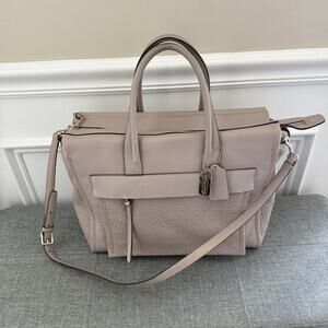 Coach Leather Bleeker Riley Tote Leather Carryall Briefcase Grey Taupe 27927